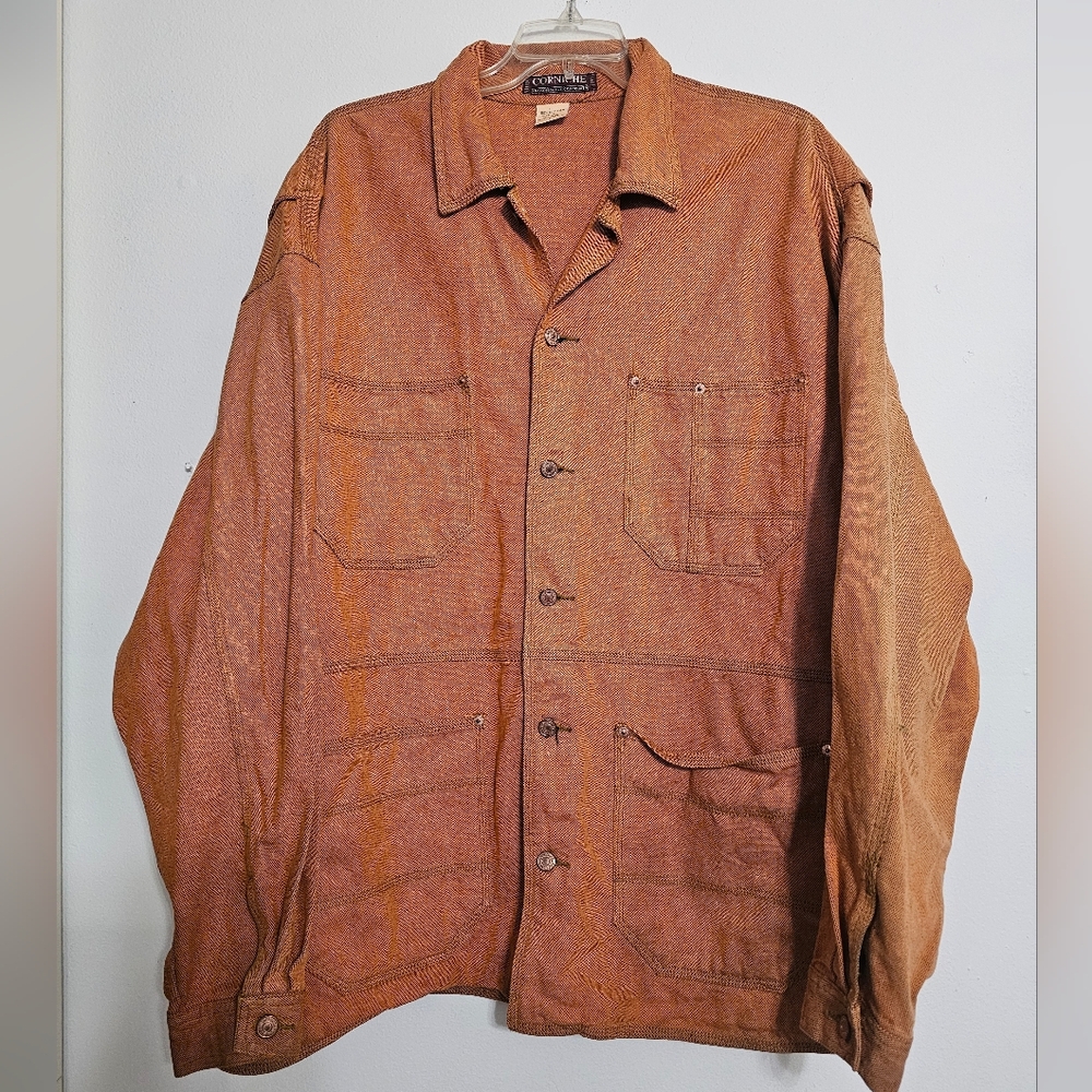 Vintage Corniche Heavy Orange Denim Utility Chore Jacket Size Large Hong Kong